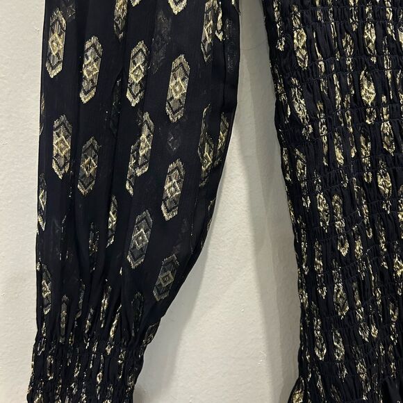 RARE NWT Loveshackfancy Navy and Gold Metallic Ikat Scarlett Silk Gown Dress - Picture 4 of 8